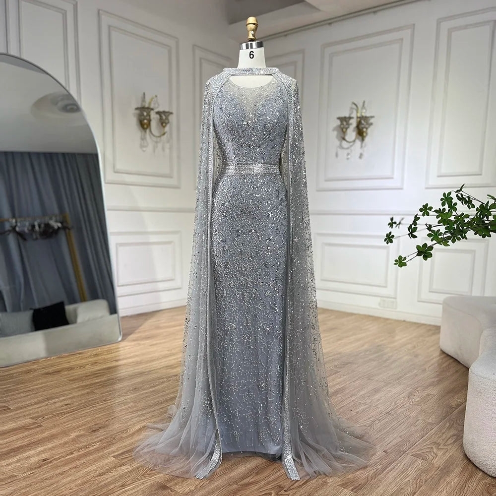 Serene Hill Elegant Silver Evening Gown